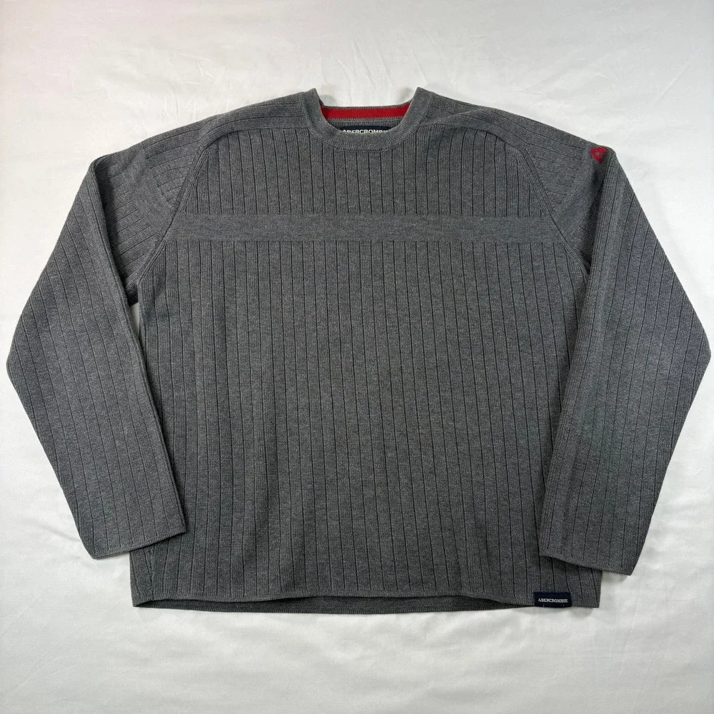 Abercrombie and Fitch Sweater Mens Large Gray Cotton Blend Ribbed Crewneck